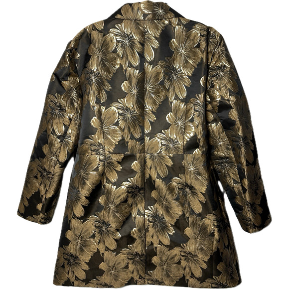 Chicos Metallic Floral Brocade Long Jacket Sz 3 Black Gold Evening Coat NWOT XL - Picture 2 of 15